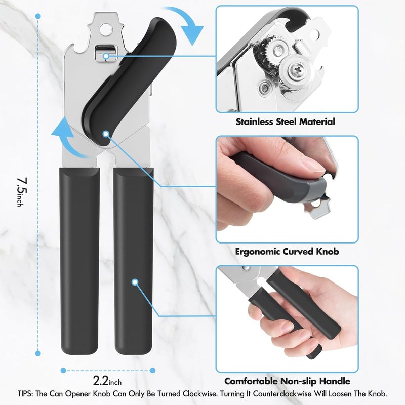 COKORA Can Opener Manual, Can Openers Hand Held with Comfort Anti-Slip Handles, Heavy Duty Stainless Steel Can Opener Smooth Edge and Bottle Openers, Easy Turn Can Openers for Seniors, Kitchen, Gray - Image 2